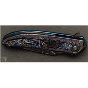 Couteau pliant custom de Peter Martin - Blued Lava Pattern San Mai Damascus