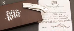    Couteau 1515 collection " 20 ans N°4/20 " par Manu Laplace - Nacre blanche et lame en damas inoxydable