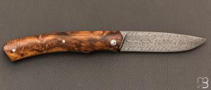   Couteau " 1820 Berthier " par Anthony Brochier - Damas multi-barreaux et loupe de buis stabilisée