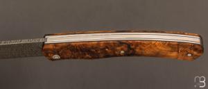   Couteau " 1820 Berthier " par Anthony Brochier - Damas multi-barreaux et loupe de buis stabilisée