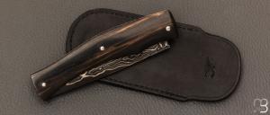 Couteau " Artense " par Alain Conesa - Acier & Cuir - Ebène et Suminagashi