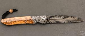 Couteau " Balrog L Slim " par Florian Keller - Mammouth et damas plume