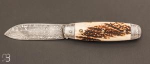   " Bulldog XL " knife 2 pieces by David Brenire - Stag antler and damascus