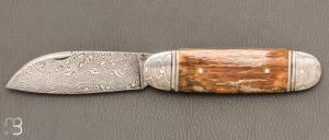 Couteau " Bouledogue " custom de Jérôme Bellon - Ivoire de mammouth et lame damas