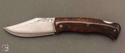   Couteau " Cim Very Bad " custom lock-back par Raphaël Durand - Bois de fer et lame Suminagashi