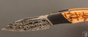   Couteau " custom " pliant de David Lespect - Ivoire de mammouth et lame damas