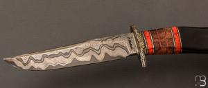  Couteau " Hunter Bowie " fixe custom par Santino Ballestra -  Corne de buffle et lame forgée acier damas