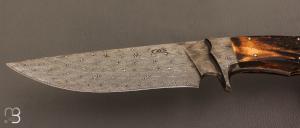  Couteau " Integral Damascus " de Claudio Sobral CAS Knives - Stag et Damas