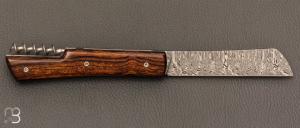 Couteau " Le Vendredi" par Perceval - Loupe de bois de fer et lame damas inoxydable