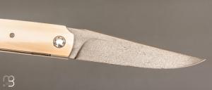   Couteau " Light " liner-lock par Thierry Chevron - Ivoire de mammouth et damas wootz