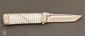   Couteau " Liner lock " custom par Koji Hara - Nacre blanche