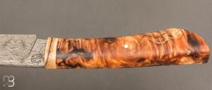   Couteau droit par Nicolas Mestrallet - Atelier du couteau de Vaunaveys - Lame forgée acier damas mosaïque et marronnier stabilisé