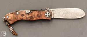 Couteau " Navaja Montañesa" par Jesus Granda - Loupe d'amboine et lame damas