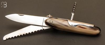Couteau de poche Navette 13,5 cm Corne blonde 3 pices par J.Mongin