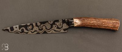 Couteau Semi intégral custom fixe de Israel Nascher  - Bois de cerf et damas