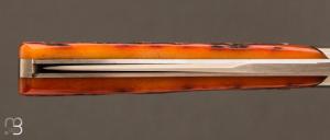   Couteau  "  Slipjoint" pliant fait main par Thierry Chevron - Amber stag et RWL-34