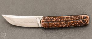  Couteau " Small Sanjo " par Guy Poggetti - Bois de cerf et C130