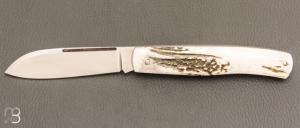  Couteau " Trappeur " custom à cran plat de Julien Baillon - Bois de cerf et RWL34