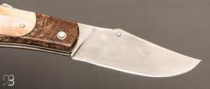 Couteau  "Truand lock-back" par Tony Ruot - Ivoire de phacochère et loupe de chêne