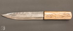   Couteau fixe " Yakut " bois de renne et damas par Jean-Luc Soubeyras