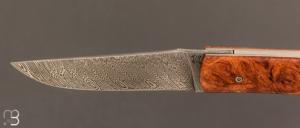 Couteau " custom " par Joël Grandjean - Loupe d'Amboine et Damasteel