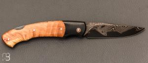  Couteau " lock-back " custom par Silas Coutellerie - Genévrier et lame damas cuivre