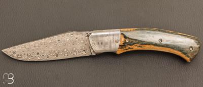   Couteau " pièce unique " par Joël Grandjean - Ivoire de mammouth et lame en damasteel