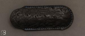   Etui cuir d'autruche / veau pour couteau pliant fait main par Chantal Trocm - Noir