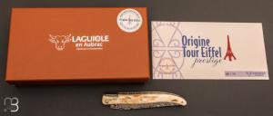   Couteau Laguiole en Aubrac modèle Origine Tour Eiffel N°09 - Croûte d'ivoire de mammouth et Damas Balbach