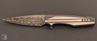  Couteau  "  IKE " Integral titane custom par Torpen Knives - Jérôme Hovaere - Damas de Chad Nichols