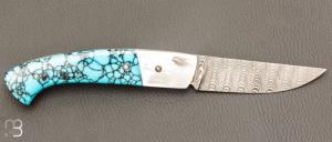  Couteau " 1515 collection Amérindienne  " par Manu Laplace - Nacre blanche et turquoise