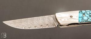  Couteau " 1515 collection Amérindienne  " par Manu Laplace - Nacre blanche et turquoise