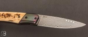  Couteau " 1820 " liner lock de SMZ Flammes de forge - Ivoire de mammouth et lame damas