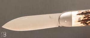 Couteau " Bouledogue" custom par Laurent Gaillard - Bois de cerf / 14C28N