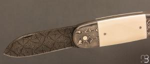   Couteau " Bouledogue lock-back " de Philippe Ricard - Ivoire de mammouth et damas mosaïque