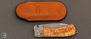 Couteau " Buffalo " par Éric Parmentier - Loupe de frêne et lame en RWL34