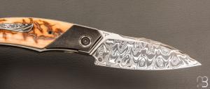   Couteau " custom " pliant de David Lespect - Ivoire de mammouth et lame damas