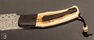   Couteau " Front-flipper custom " par Fabrice Delbart - Forge Celtique - Ivoire de mammouth et Damas
