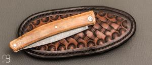   Couteau " Harpo " custom par Anthony Brochier - Croûte de mammouth et lame damas mosaïque torsadé