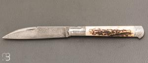 Couteau " Issoire " custom de Jérôme Bellon - Bois de cerf et damas