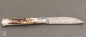 Couteau " Issoire " custom de Jérôme Bellon - Bois de cerf et damas