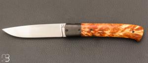   Couteau " Liner lock " pliant par Joël Grandjean - Fourche de peuplier stabilisée et lame en RWL34