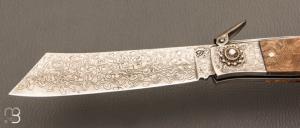   Couteau " Navaja Corsaire" par Jesus Granda - Loupe d'olivier et lame damas