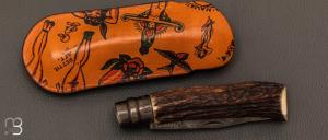   Couteau " Opinel N°09 " custom bois de cerf par Laurent Gaillard