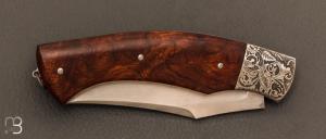   Couteau  "  custom " par Philippe Lemonnier - Loupe de bois de fer d'Arizona et lame en RWL34 