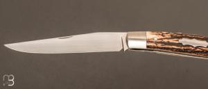    Couteau  "  Serpentine S " slipjoint custom de Jean Baptiste Leveque - Bois de cerf et RWL34