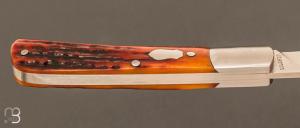   Couteau  "  Slipjoint" pliant fait main par Thierry Chevron - Amber stag et RWL-34