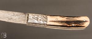    Couteau " Slipjoint " custom par Henri VIALLON - Bois de cerf et lame damas