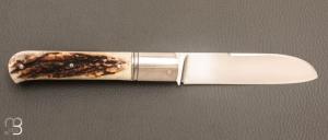   Couteau " Slipjoint " custom par Karim Valentin - Les couteaux D'Hure - Bois de cerf et lame en N690Co