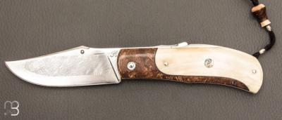 Couteau  "Truand lock-back" par Tony Ruot - Ivoire de phacochère et loupe de chêne